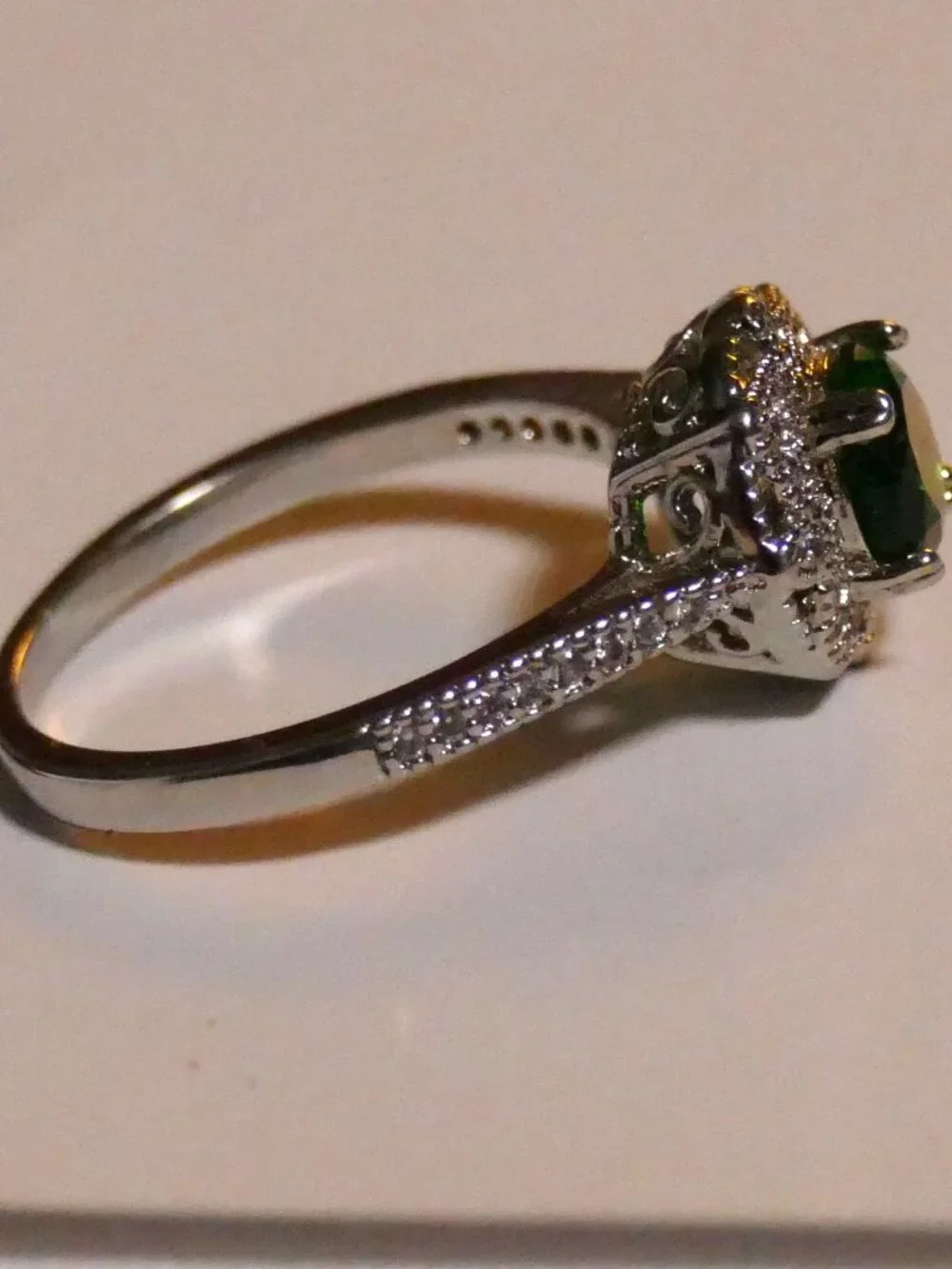 S925 Sterling Silver  Green CZ  Halo Cocktail Band Ring